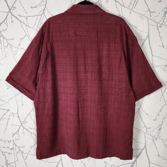 Jamaica Jaxx Maroon Checks Jacquard 100% Silk Camp Shirt - Picture 2 of 5